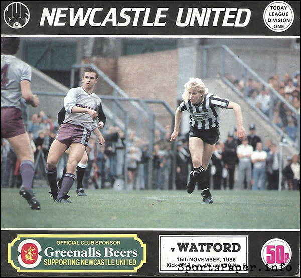 English Football Program: Newcastle United vs. Watford (November 15, 1986)