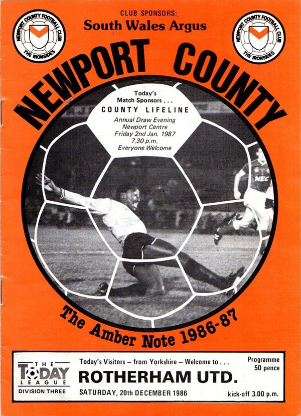 English Football Program: Newport County vs. Rotherham United (December 20, 1986)