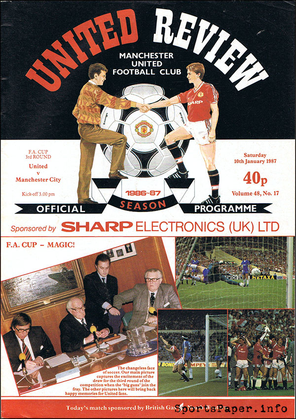 English Football Program: Manchester United vs. Manchester City (January 10, 1987)