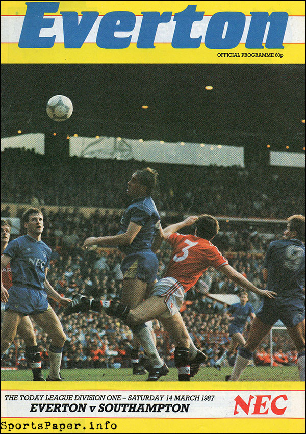 English Football Program: Everton vs. Southampton (March 14, 1987)