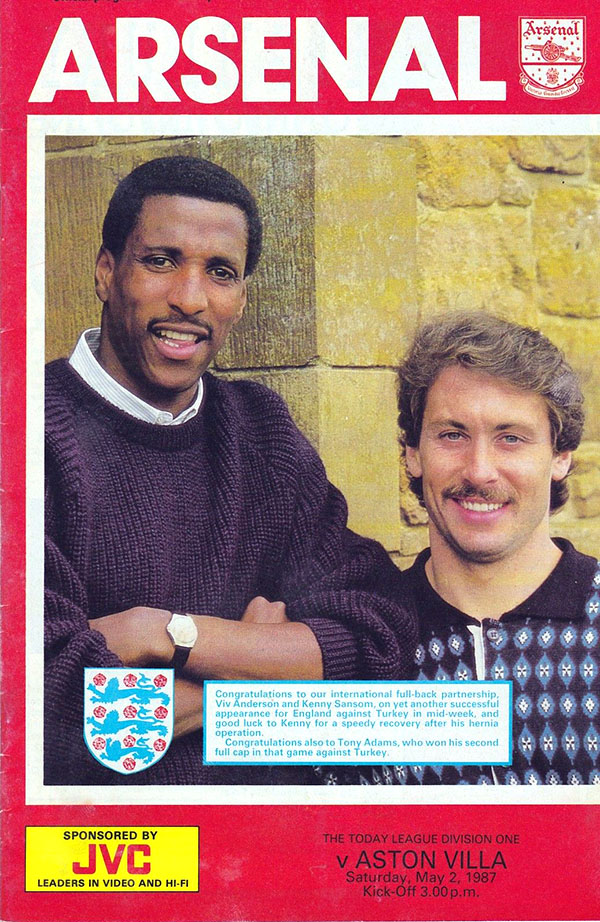 English Football Program: Arsenal vs. Aston Villa (May 2, 1987)