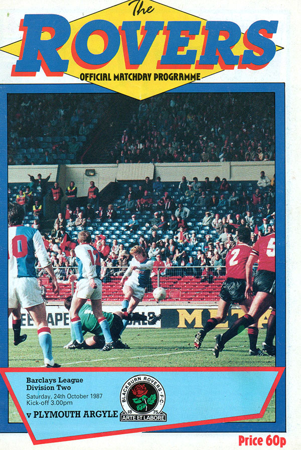 English Football Program: Blackburn Rovers vs. Plymouth Argyle (October 24, 1987)
