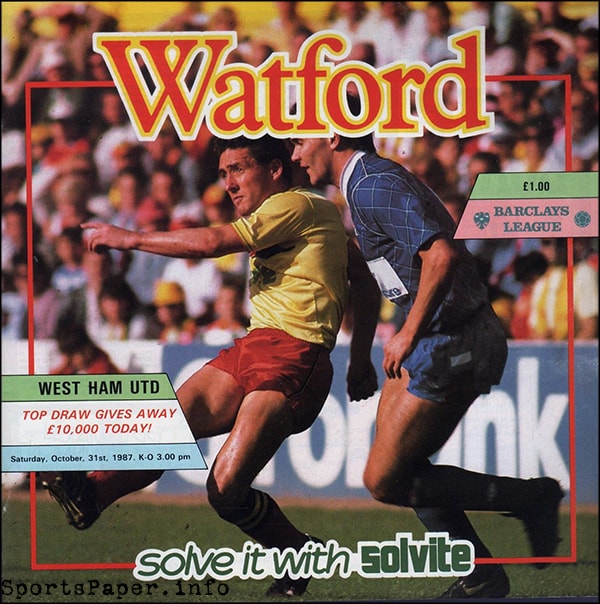 English Football Program: Watford vs. West Ham United (October 31, 1987)