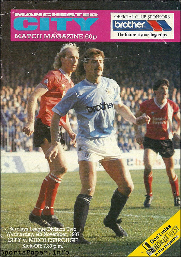 English Football Program: Manchester City vs. Middlesbrough (November 4, 1987)