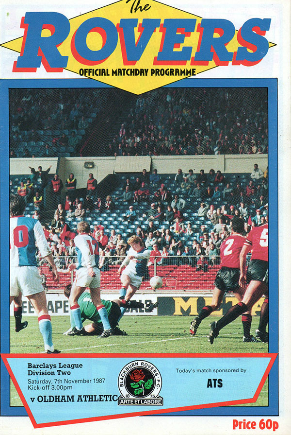 English Football Program: Blackburn Rovers vs. Oldham Athletic (November 7, 1987)