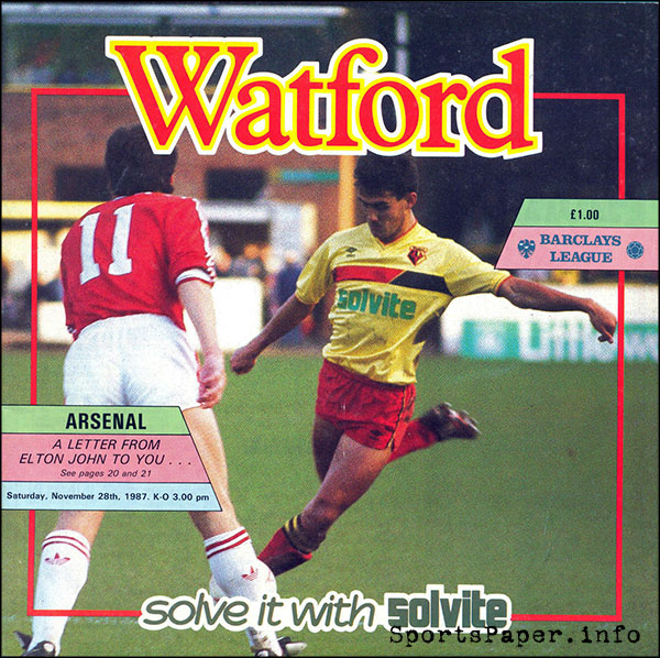 English Football Program: Watford vs. Arsenal (November 28, 1987)