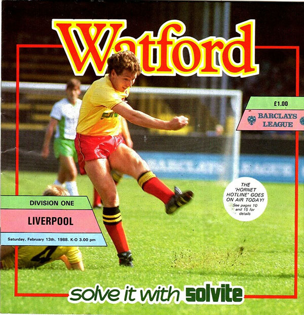 English Football Program: Watford vs. Liverpool (February 13, 1988)