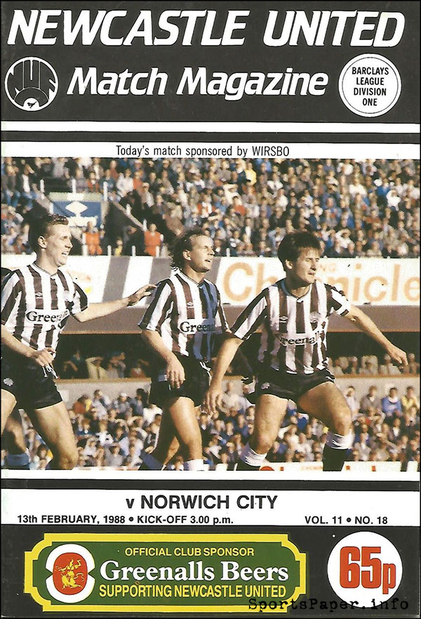 English Football Program: Newcastle United vs. Norwich City (February 13, 1988)