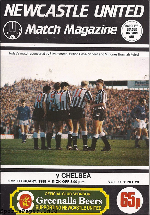 English Football Program: Newcastle United vs. Chelsea (February 27, 1988)
