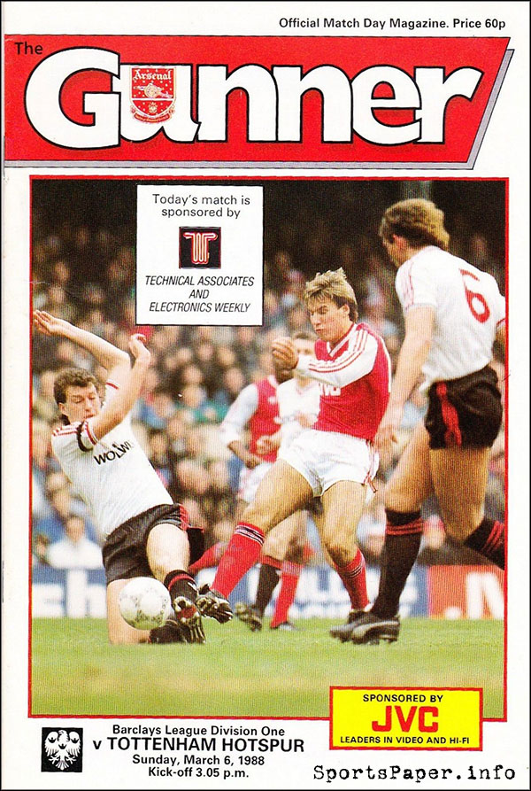 English Football Program: Arsenal vs. Tottenham Hotspur (March 6, 1988)