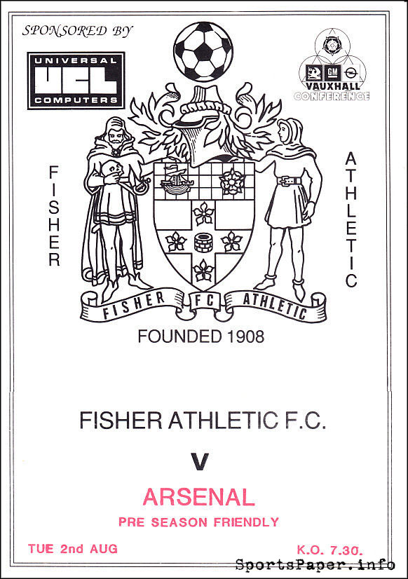 English Football Program: Fisher Athletic vs. Arsenal (August 2, 1988)