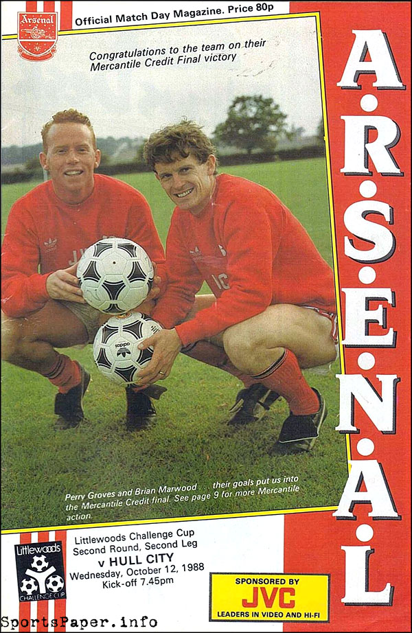 English Football Program: Arsenal vs. Hull City (October 12, 1988)