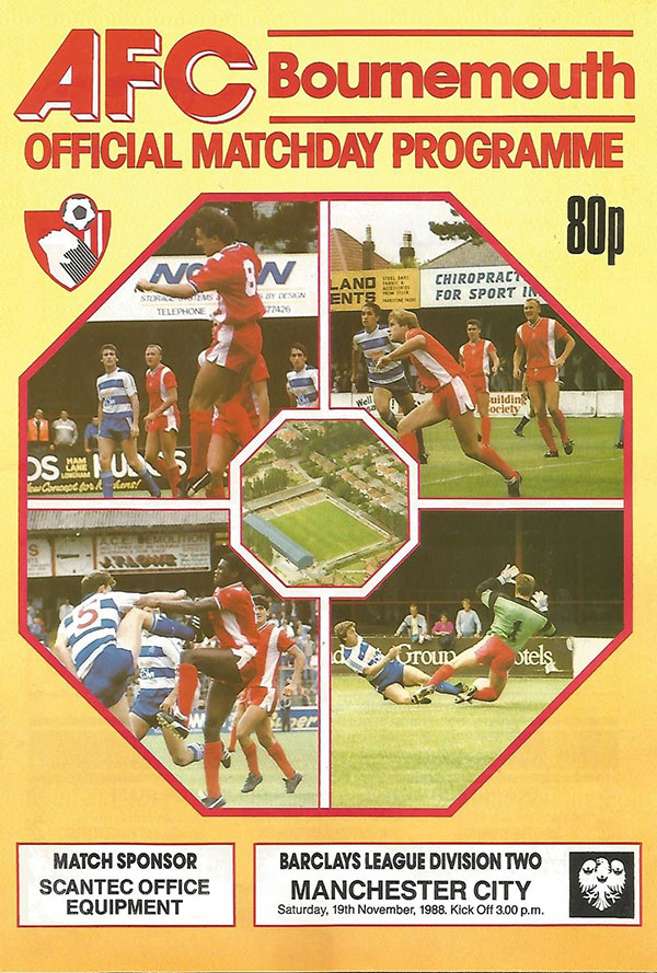 English Football Program: AFC Bournemouth vs. Manchester City (November 19, 1988)