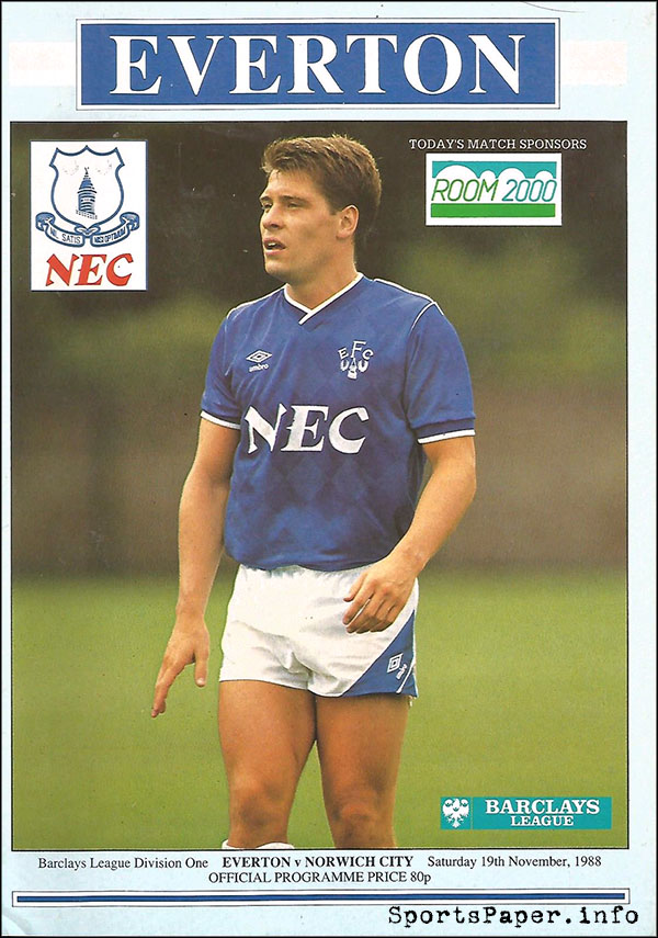English Football Program: Everton vs. Norwich City (November 19, 1988)