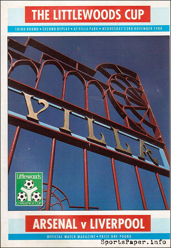 English Football Program: Arsenal vs. Liverpool (November 23, 1988)
