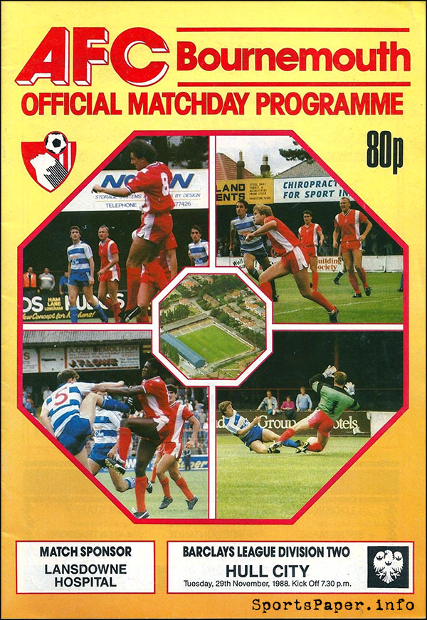 English Football Program: AFC Bournemouth vs. Hull City (November 29, 1988)
