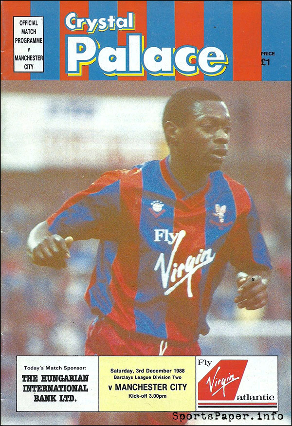 English Football Program: Crystal Palace vs. Manchester City (December 3, 1988)