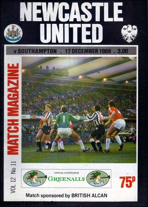 English Football Program: Newcastle United vs. Southampton (December 17, 1988)