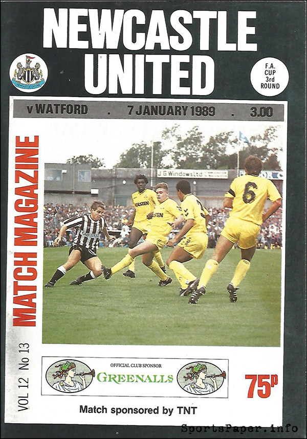 English Football Program: Newcastle United vs. Watford (January 7, 1989)