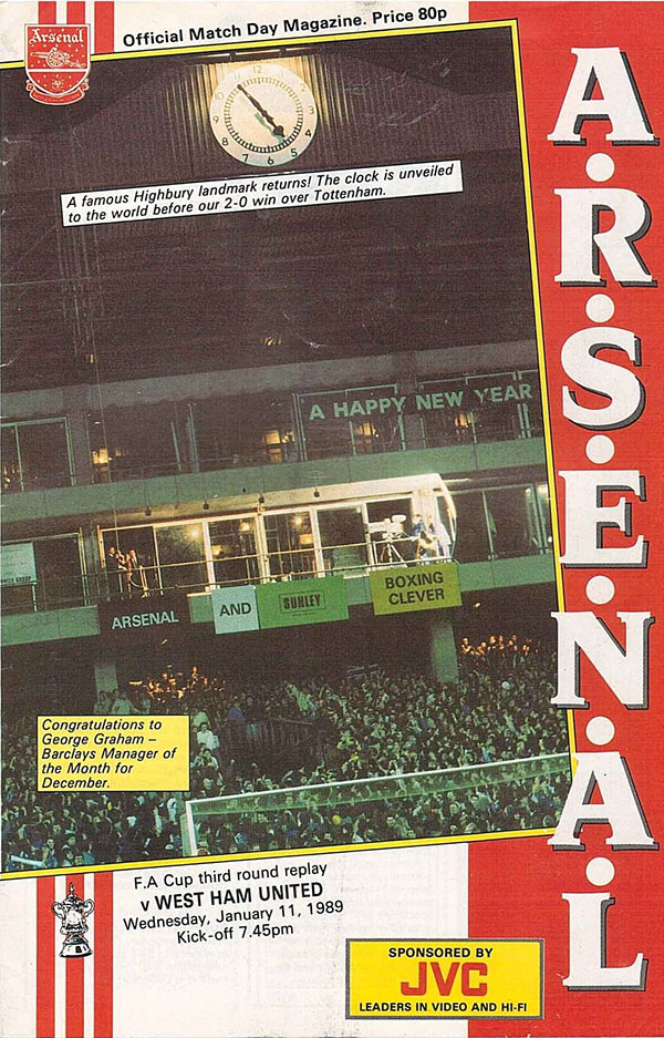 English Football Program: Arsenal vs. West Ham United (January 11, 1989)