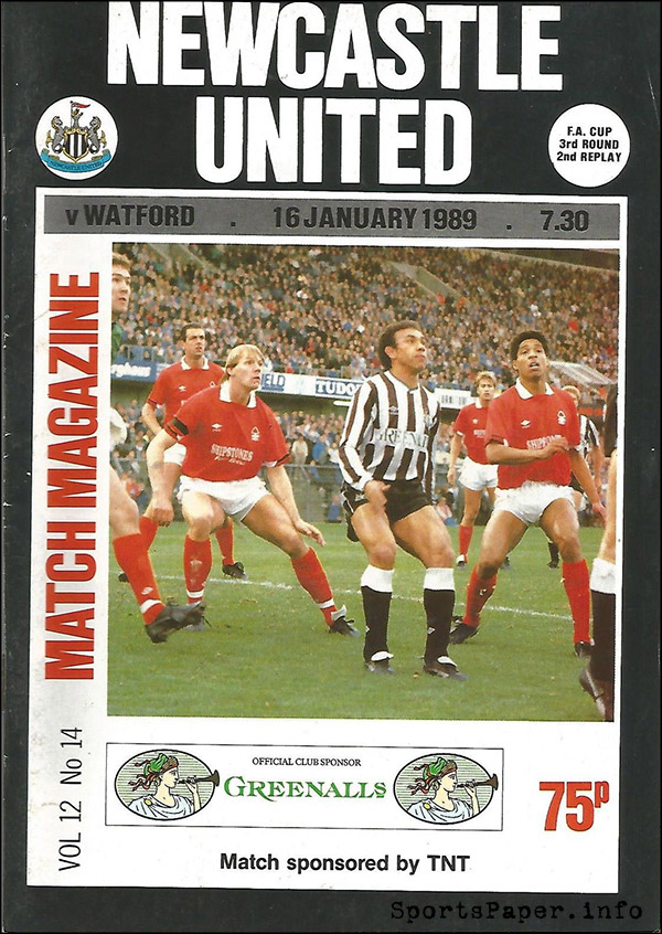 English Football Program: Newcastle United vs. Watford (January 16, 1989)
