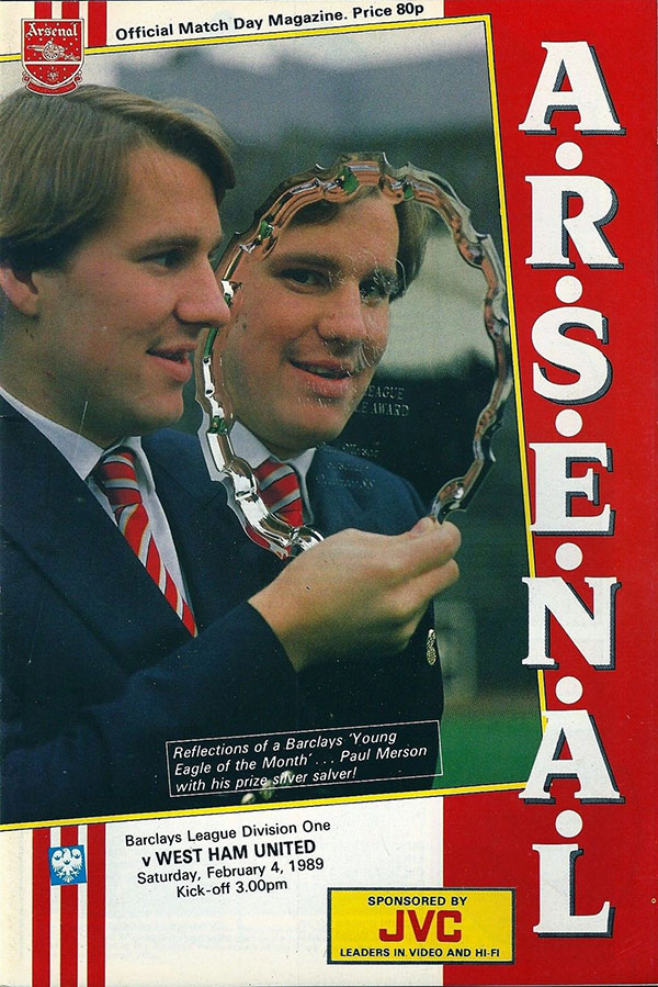 English Football Program: Arsenal vs. West Ham United (February 4, 1989)
