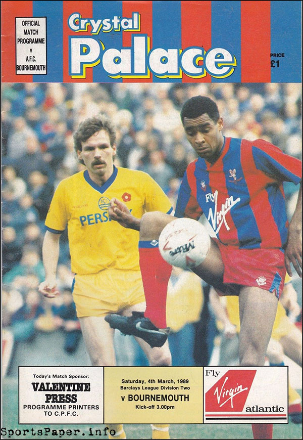 English Football Program: Crystal Palace vs. AFC Bournemouth (March 4, 1989)
