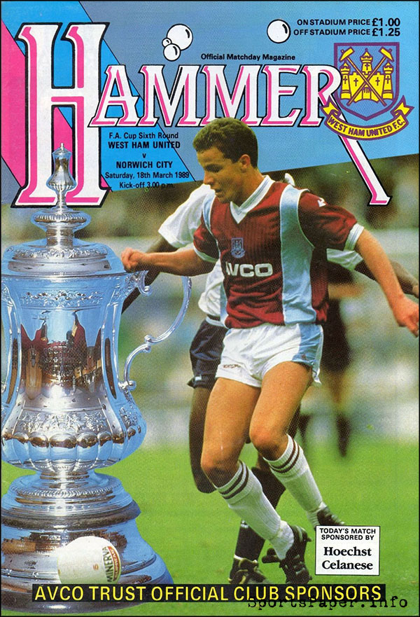 English Football Program: West Ham United vs. Norwich City (March 18, 1989)