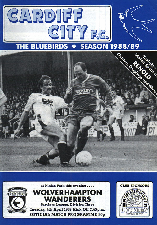 English Football Program: Cardiff City vs. Wolverhampton Wanderers (April 4, 1989)