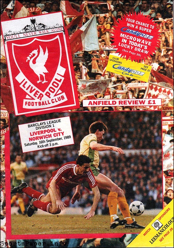 English Football Program: Liverpool vs. Norwich City (September 16, 1989)