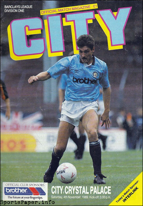 English Football Program: Manchester City vs. Crystal Palace (November 4, 1989)