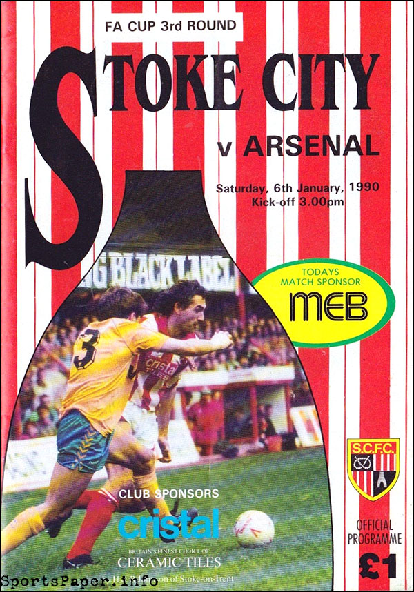 English Football Program: Stoke City vs. Arsenal (January 6, 1990)