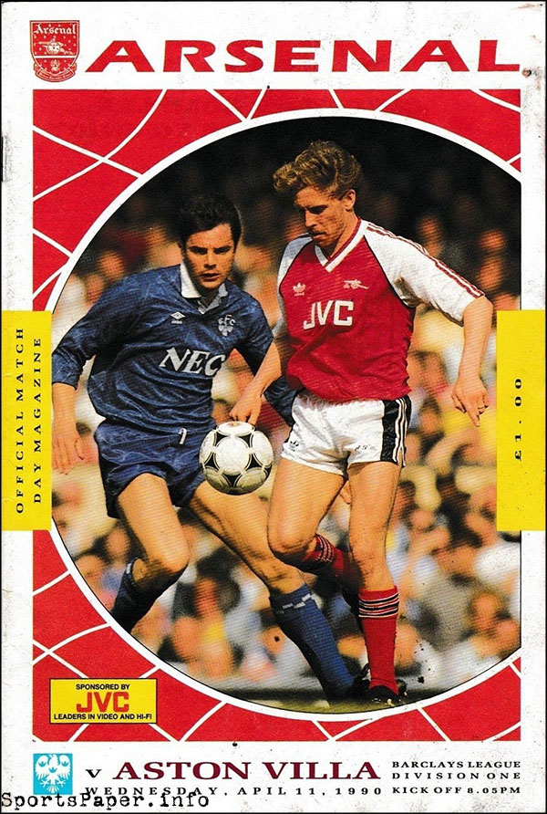 English Football Program: Arsenal vs. Aston Villa (April 11, 1990)