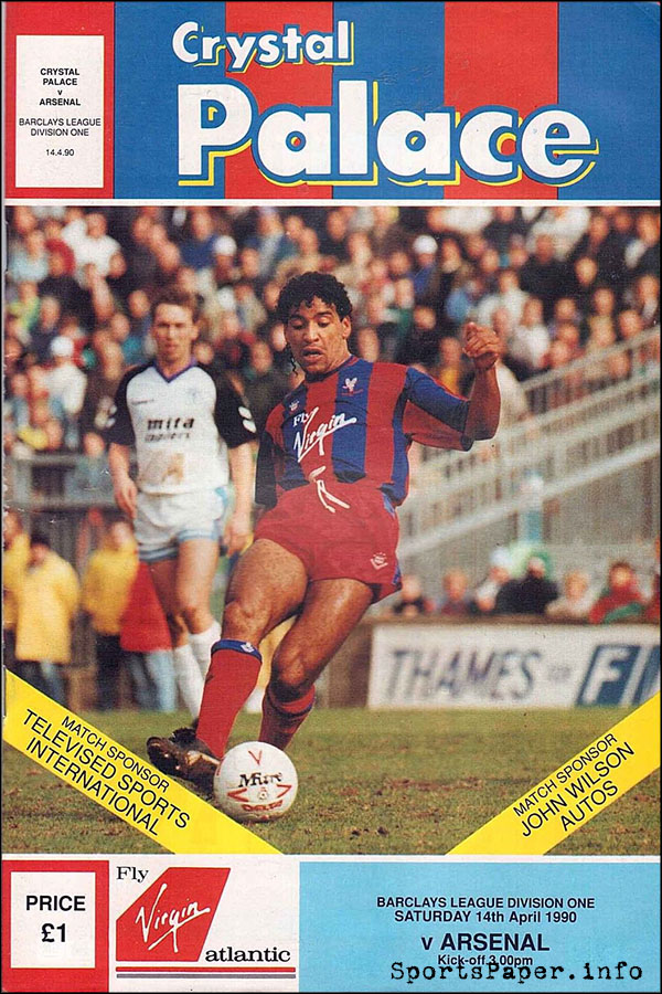 English Football Program: Crystal Palace vs. Arsenal (April 14, 1990)
