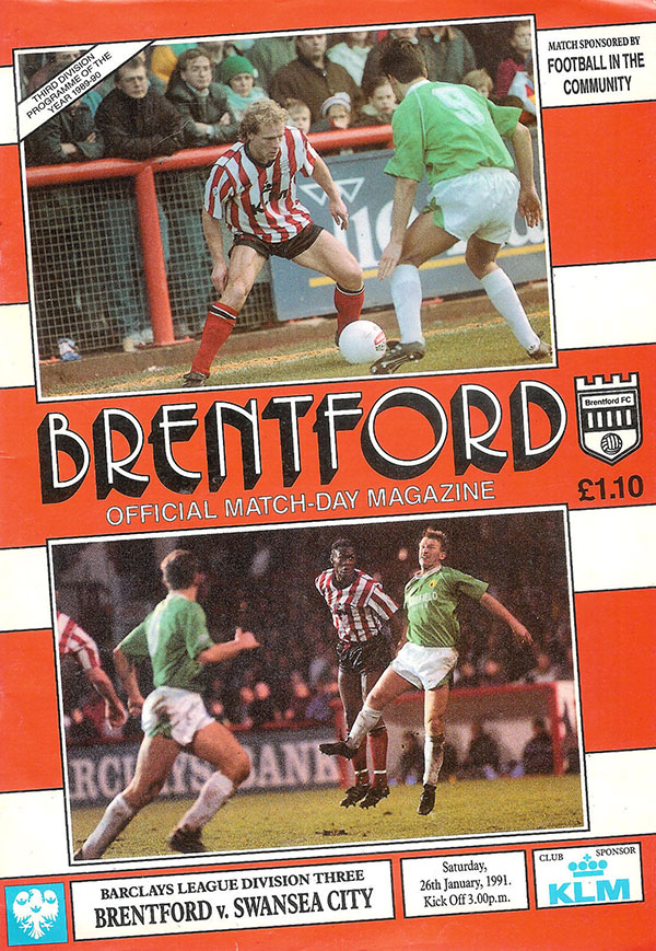 English Football Program: Brentford vs. Swansea City (January 26, 1991)