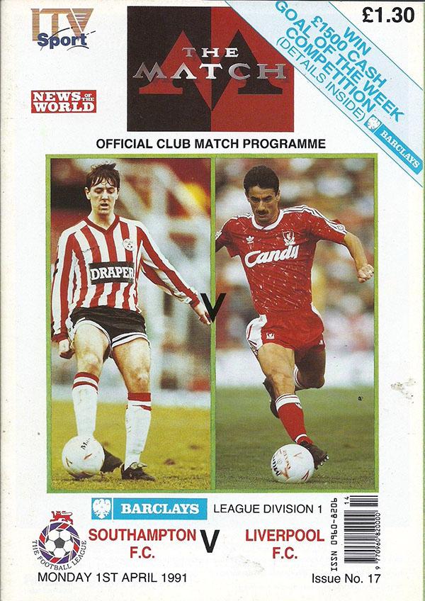 English Football Program: Southampton vs. Liverpool (April 1, 1991)
