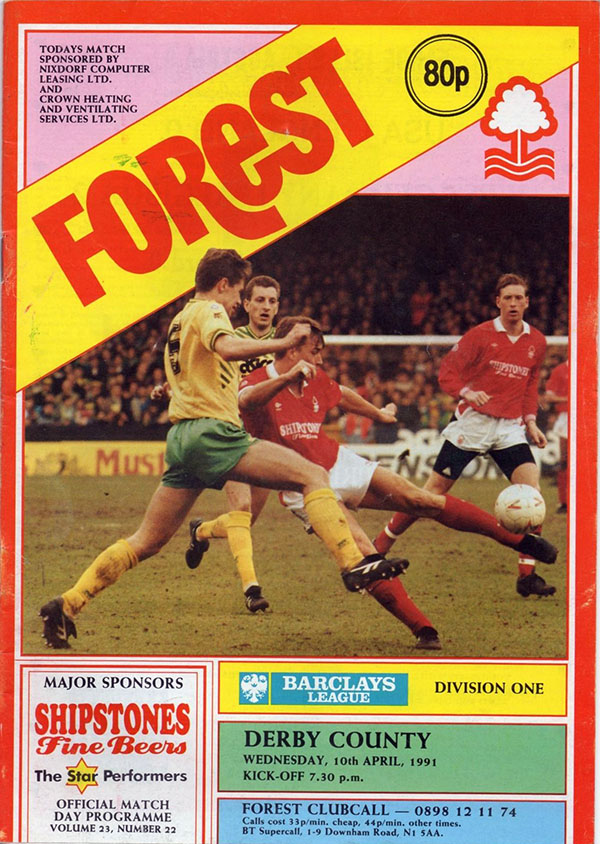 English Football Program: Nottingham Forest vs. Derby County (April 10, 1991)