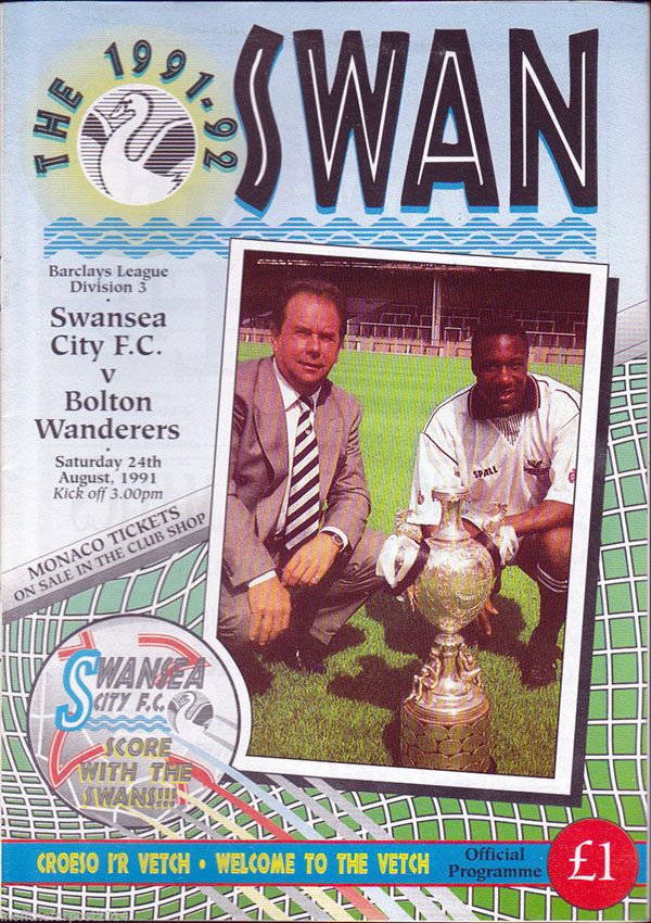 English Football Program: Swansea City vs. Bolton Wanderers (August 24, 1991)
