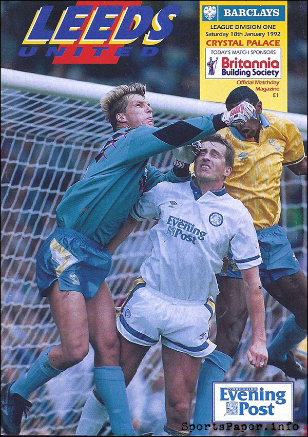 English Football Program: Leeds United vs. Crystal Palace (January 18, 1992)