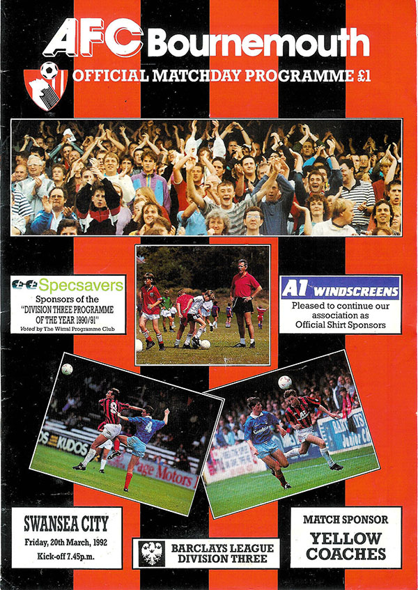 English Football Program: AFC Bournemouth vs. Swansea City (March 20, 1992)