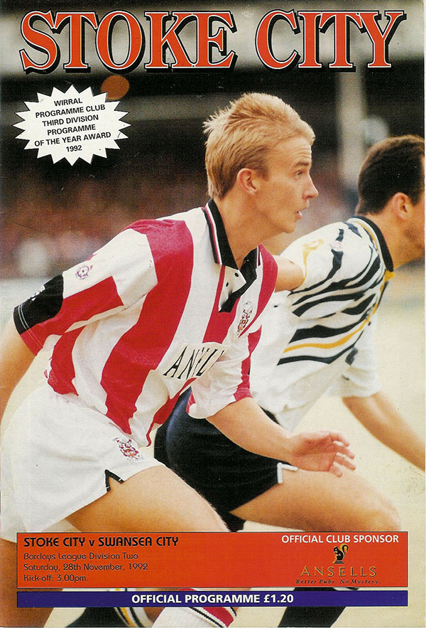 English Football Program: Stoke City vs. Swansea City (November 28, 1992)