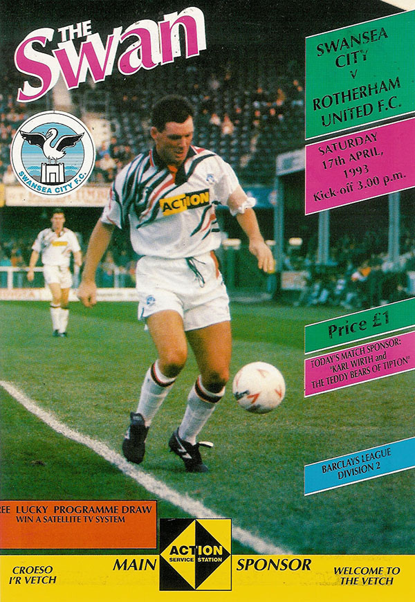 English Football Program: Swansea City vs. Rotherham United (April 17, 1993)