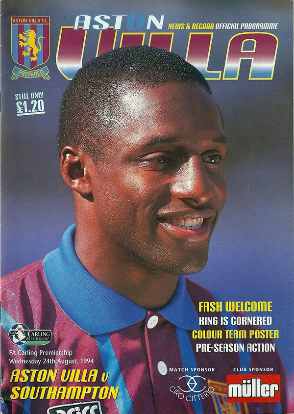 English Football Program: Aston Villa vs. Southampton (August 24, 1994)