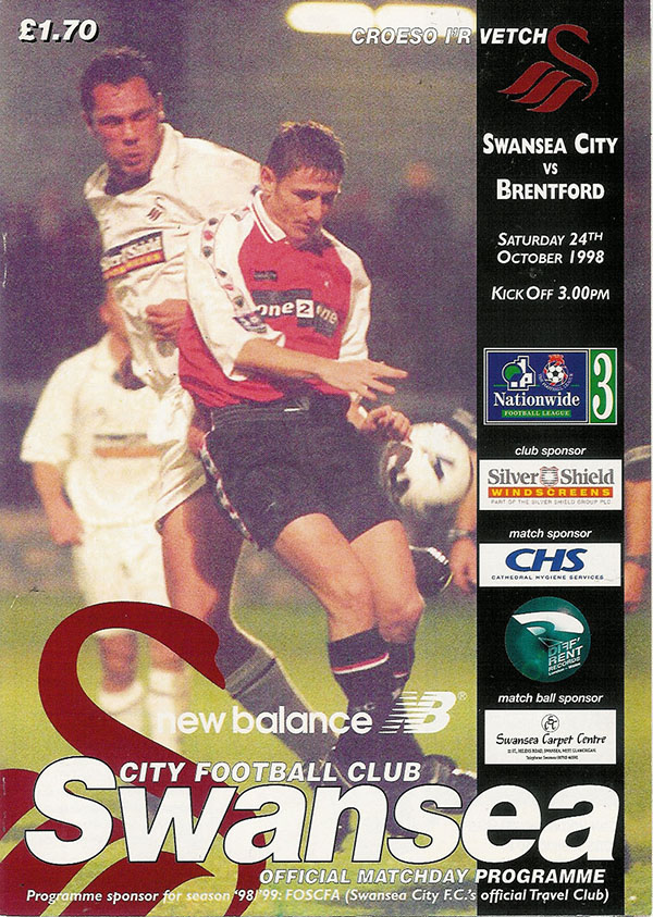 English Football Program: Swansea City vs. Brentford (October 24, 1998)