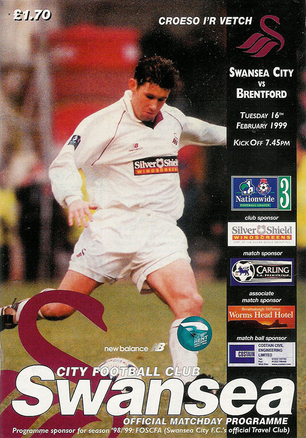 English Football Program: Swansea City vs. Brentford (February 16, 1999)