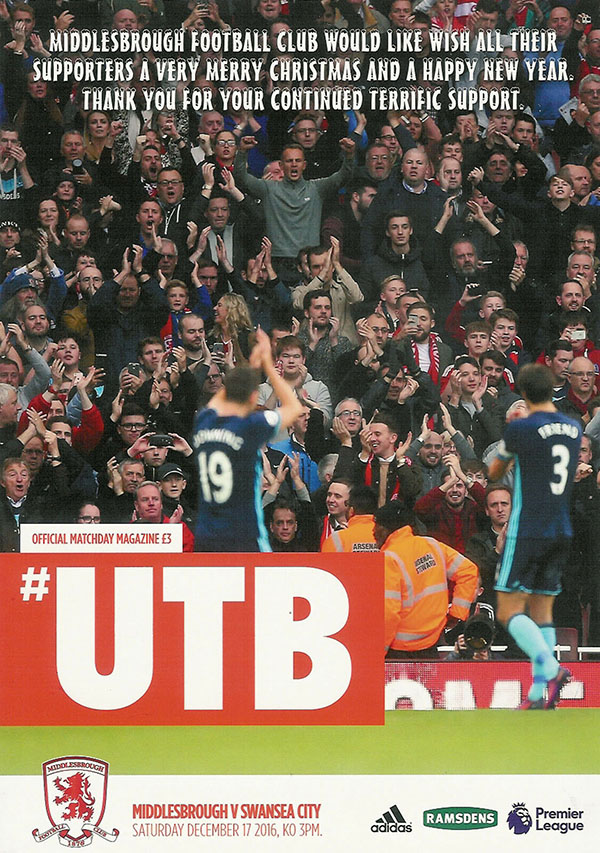English Football Program: Middlesbrough vs. Swansea City (December 17, 2016)